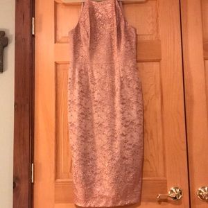 Rose gold colored dress.  Shimmers in the light!